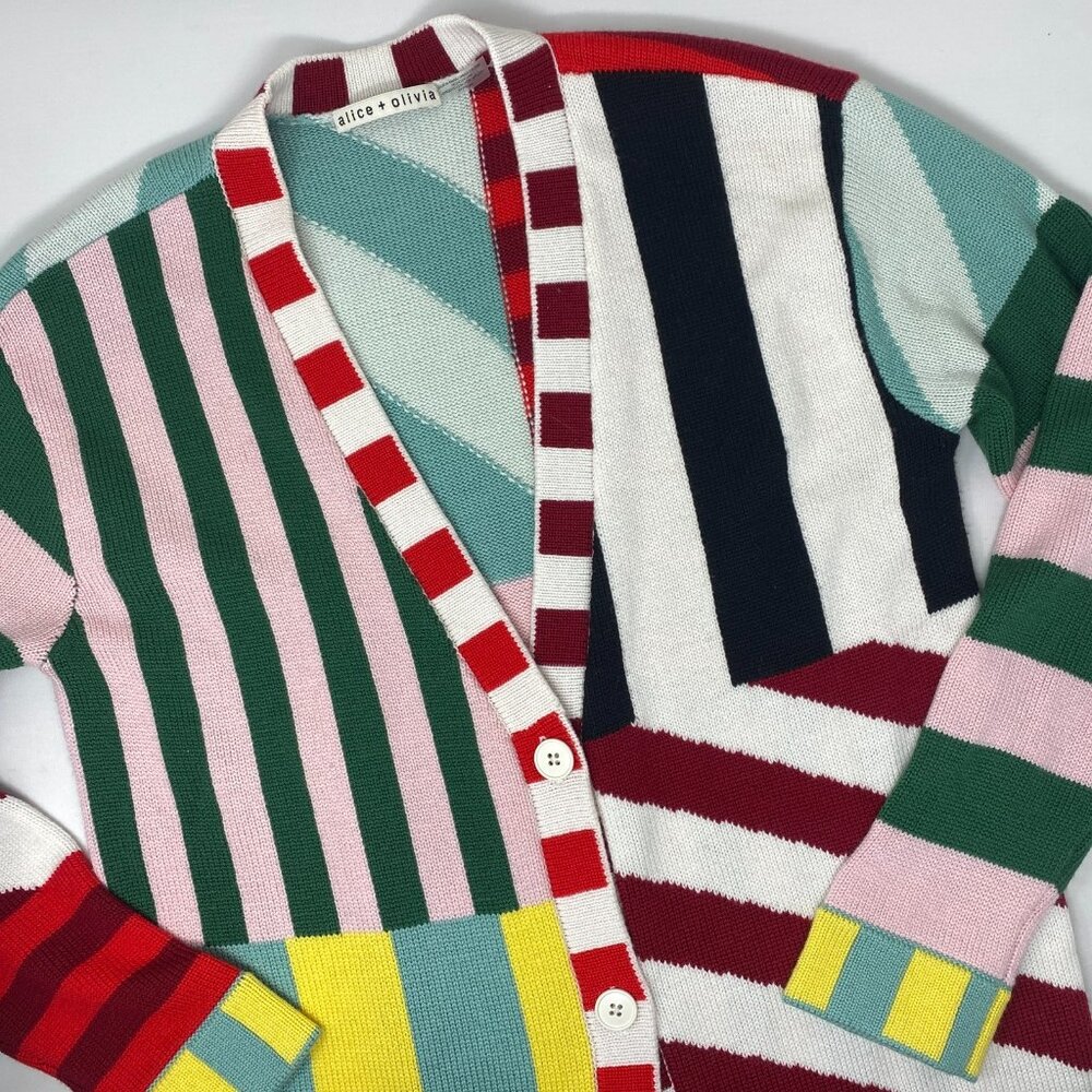 Alice + Olivia Bradford Sorbet Stripe Wool Maxi Cardigan Small - Picture 6 of 12